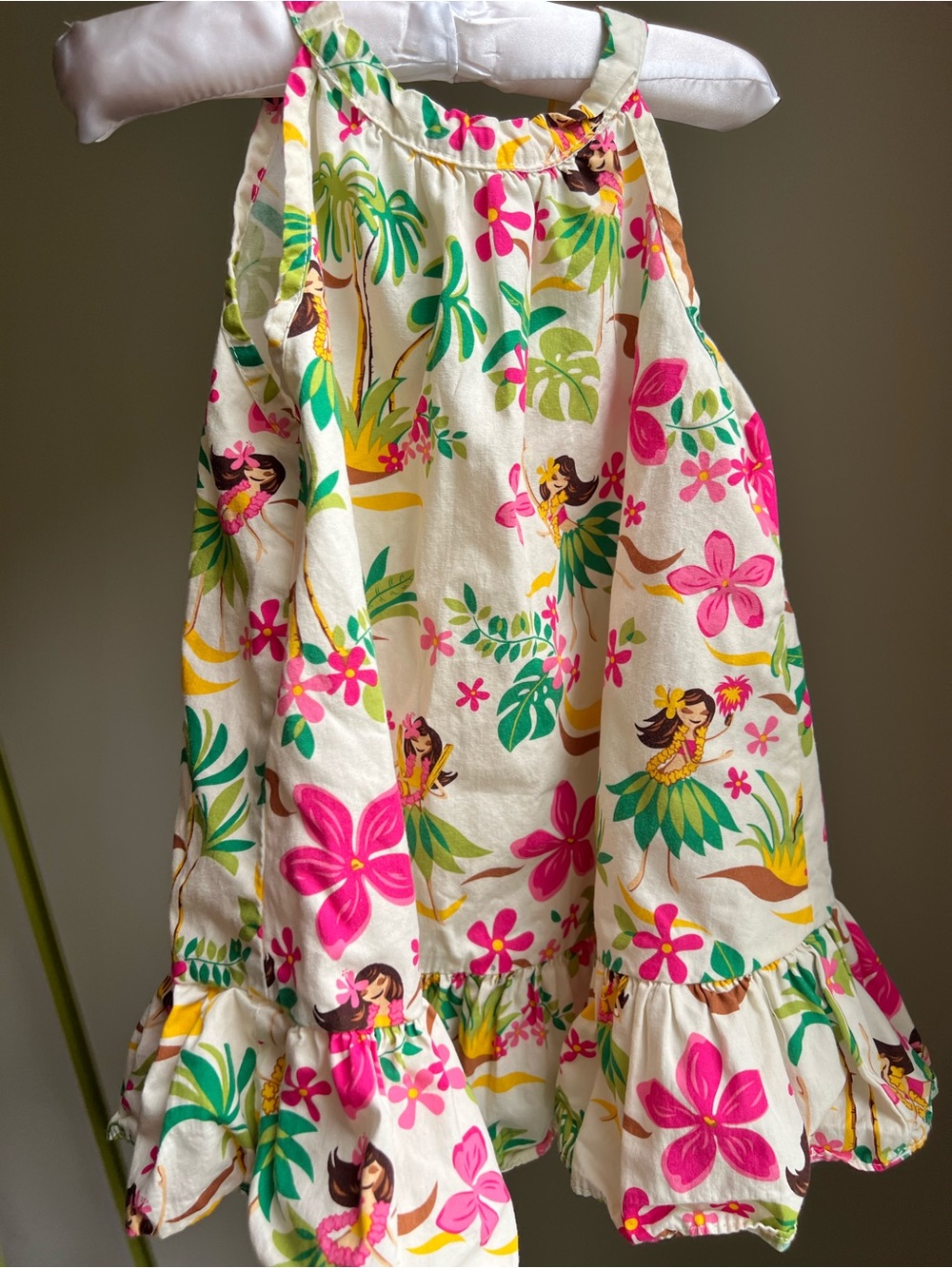 RJC Cream Floral Hawaiian-Print Hula Girl Ruffle Dress size 3T Cotton (100%)